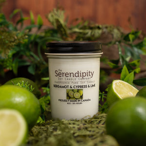 Serendipity Soy Candle Company Candle with 'Bergamot, Cypress & Lime