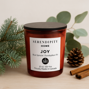 Serendipity Home 'Joy' candle made with Blue Spruce, Eucalyptus and Fir